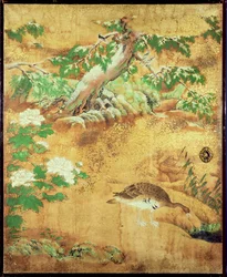 Panneau de porte coulissante avec oiseaux et fleurs
